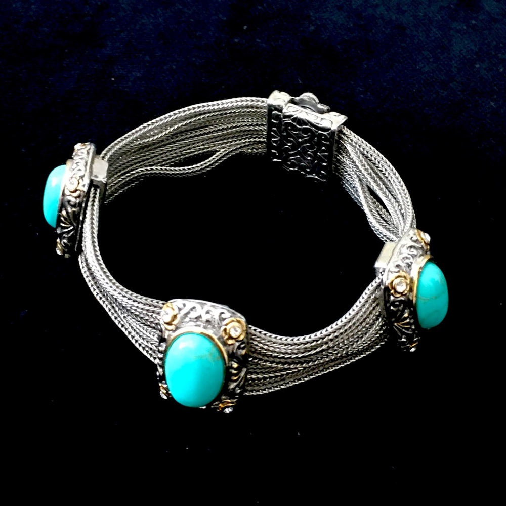 Silver and turquoise bracelet with gold accent